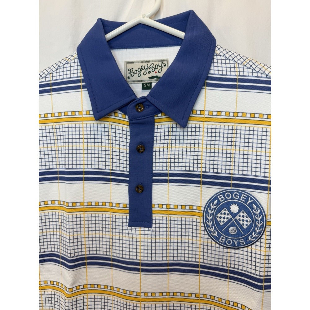 Bogey Boys Golf Macklemore Blue Grid Plaid  Shortsleeve Polo Mens Sz S‎ NWT